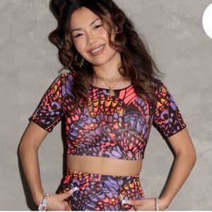 Yitty butterfly print midi crop mesh top size large - fits tight